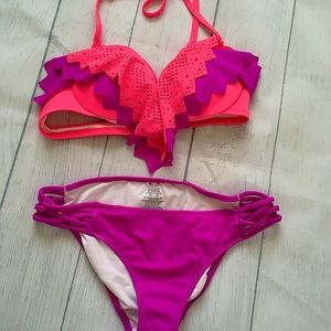 PINK VS flounce push up bikini w/bottoms XS